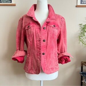 Distressed Red Barbiecore Denim Jacket